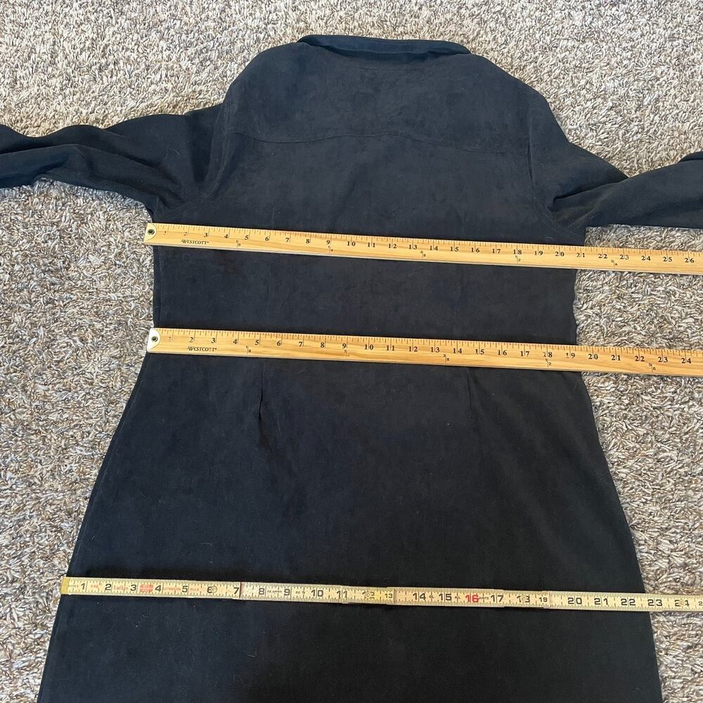 Vintage Maxi Dress Size 16 Black Solid Shirt Button Faux Suede Minimal Goth - Picture 9 of 12